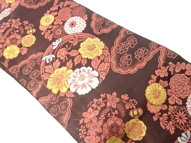 JAPANESEKIMONO / ANTIQUE HANAMARU PATTERN WOVEN NAGOYA OBI (WEARABLE)